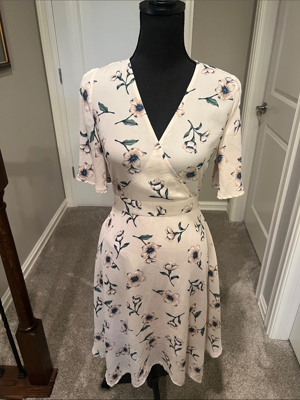 Blu Pepper Soft Blush Floral Wrap-Style Midi Dress